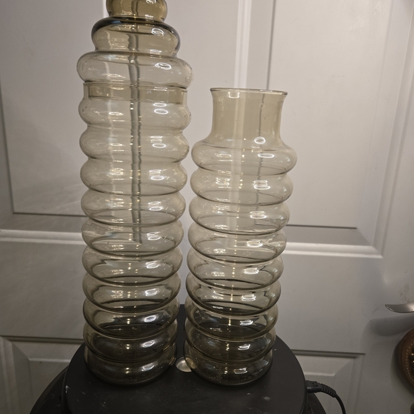 Holmegaard Primula Smoke Glass Lidded Apothecary Jar Spiral Vase Set Of 2